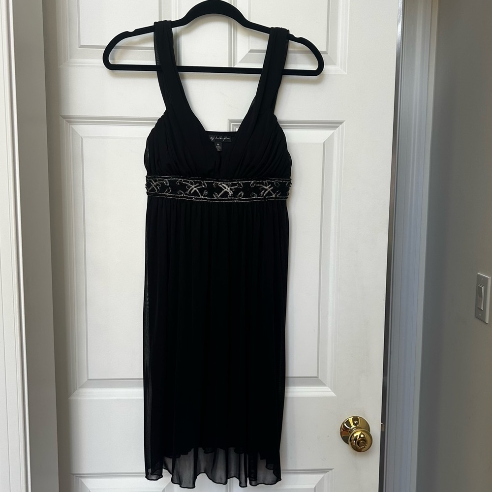 City Triangles Black Midi Dress with Embellished Beaded Waist